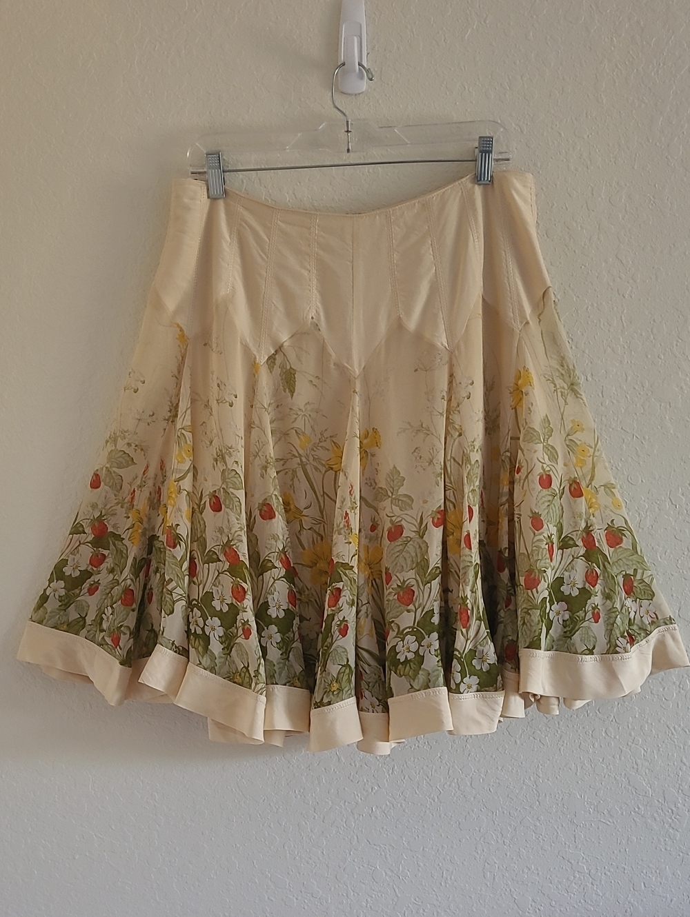 Blumarine Silk Mini Skirt. Size 12. Floral With Strawberries.
